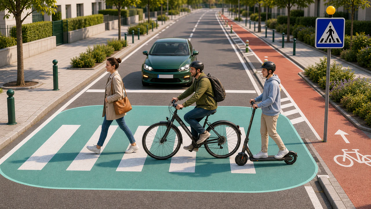 Redactionele illustratie — Trams, fietsers en voetgangers: Belgische verkeerssituaties lezen